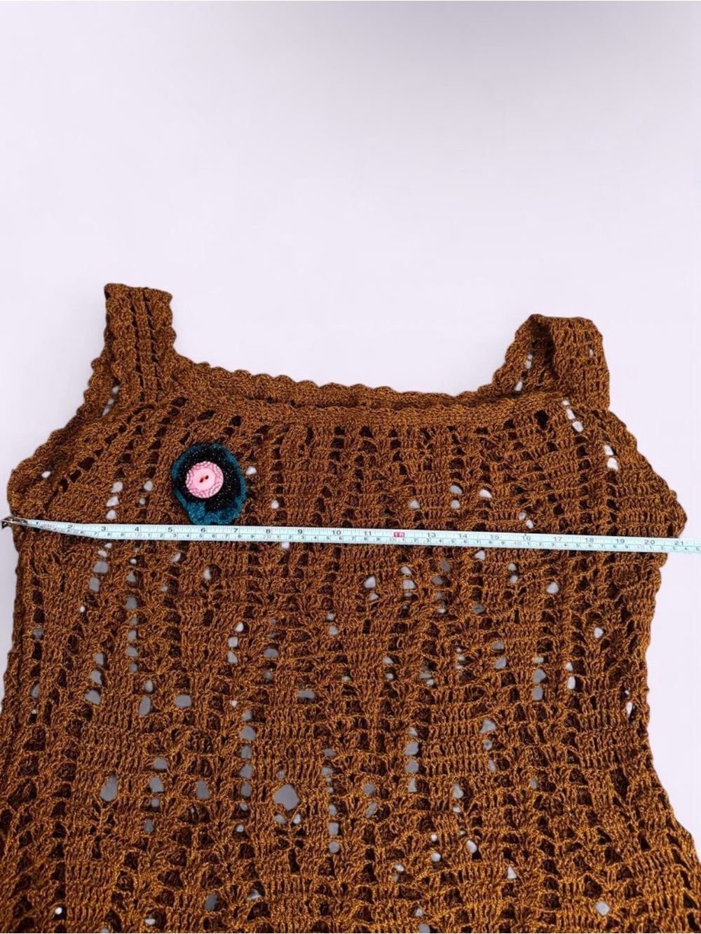 Handmade Crochet Tank Top Burnt Orange Terra Color Flower Detail Boho Indie - Picture 3 of 4